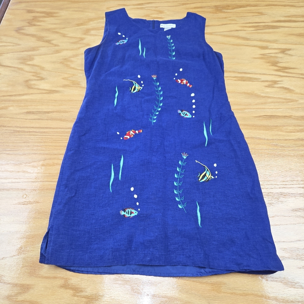 Dressbarn Linen Fish Embrodery Women dress size 12 Beach House